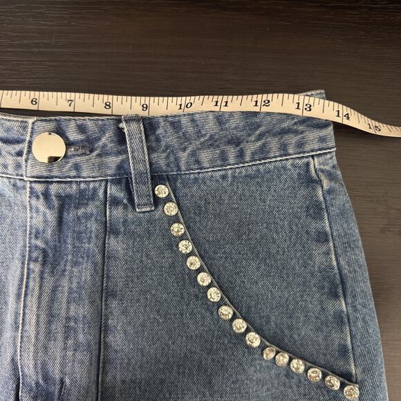Show Me Your Mumu Skirt Womens Small Shania Rhinestone Denim Mini Festival Boho - Picture 7 of 9
